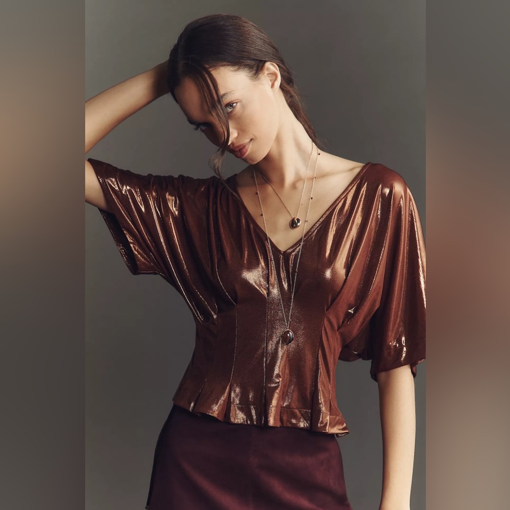 Anthropologie Maeve Shine Pleated Dolman Top